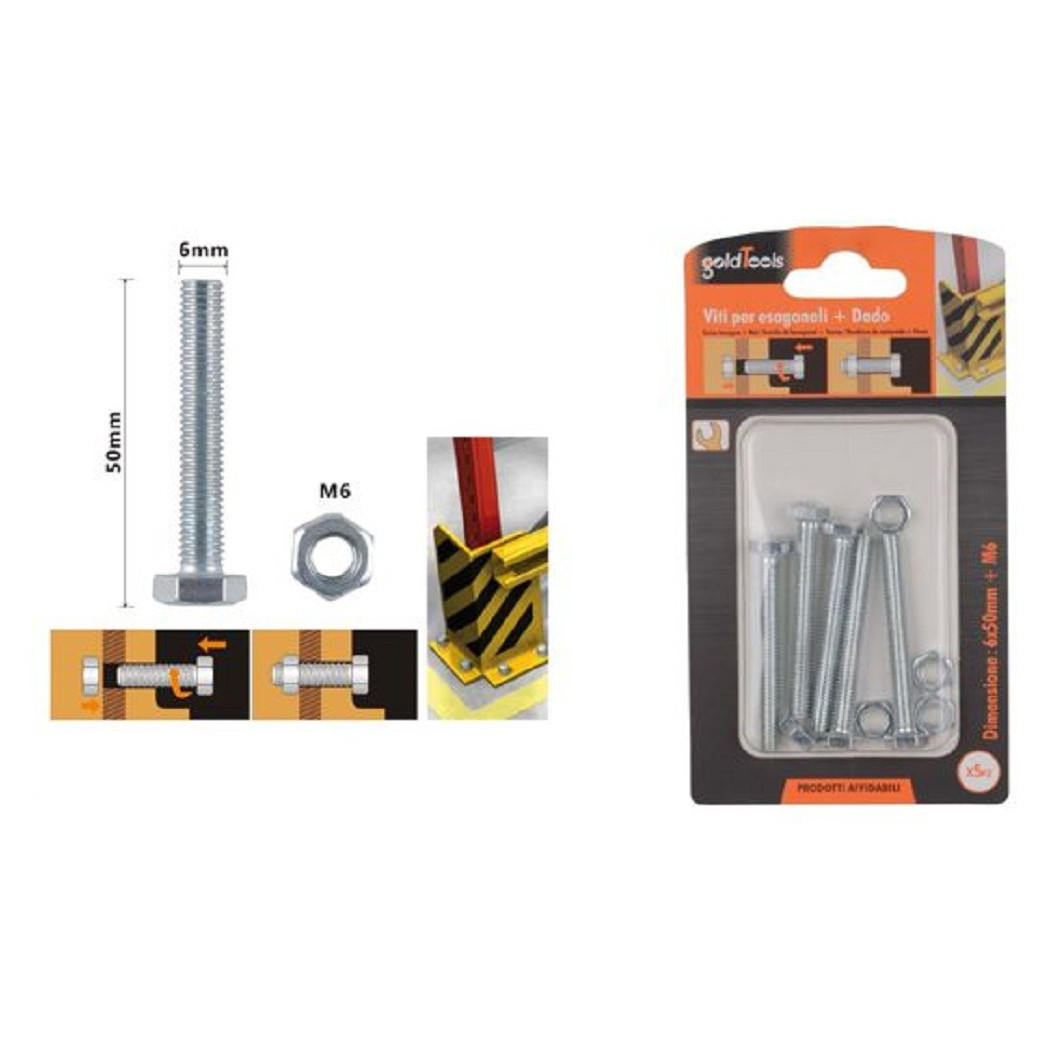 foto del prodotto trade shop - set 5 pz vite viti per esterno a testa esagonali 6x50 mm con dadi dado m6 90918 -