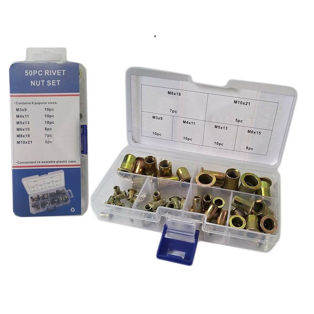 foto del prodotto trade shop set 50 pz rivetti borchie filettati per rivettatrice in rame m3 m4 m5 m6 m8 m10 