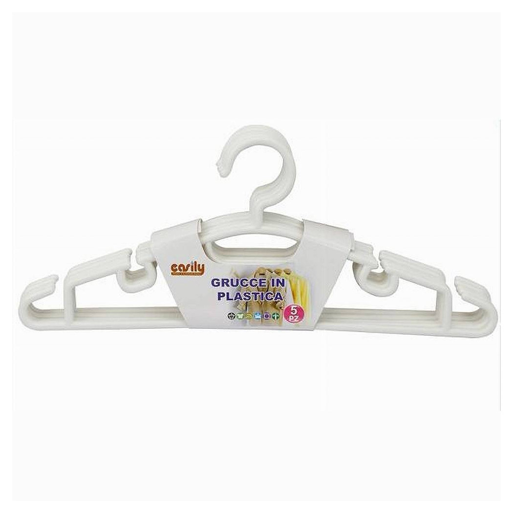 foto del prodotto trade shop set 5pz grucce stampelle appendiabito in plastica vestiti pantaloni bianco 79319 