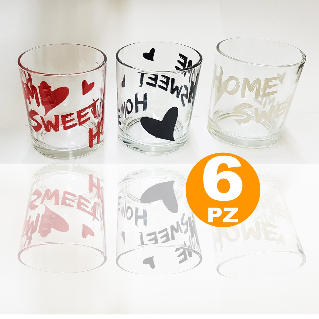 foto del prodotto trade shop set 6 bicchieri con scritta sweet home in vetro da tavola miakasa made italy 