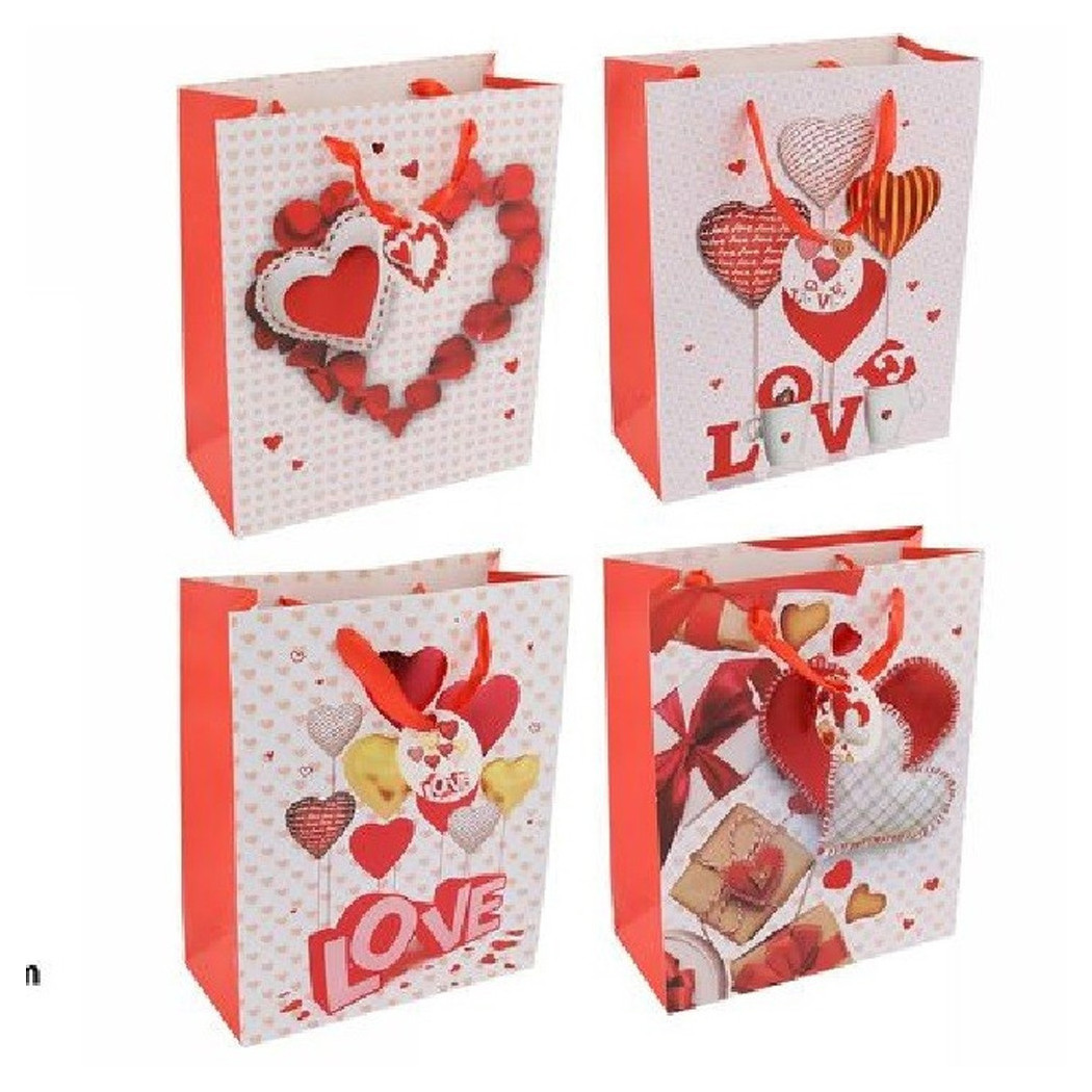 foto del prodotto trade shop set 6 buste borsa regalo cuori love san valentino 26x32x12cm 69879 varie fantasie 