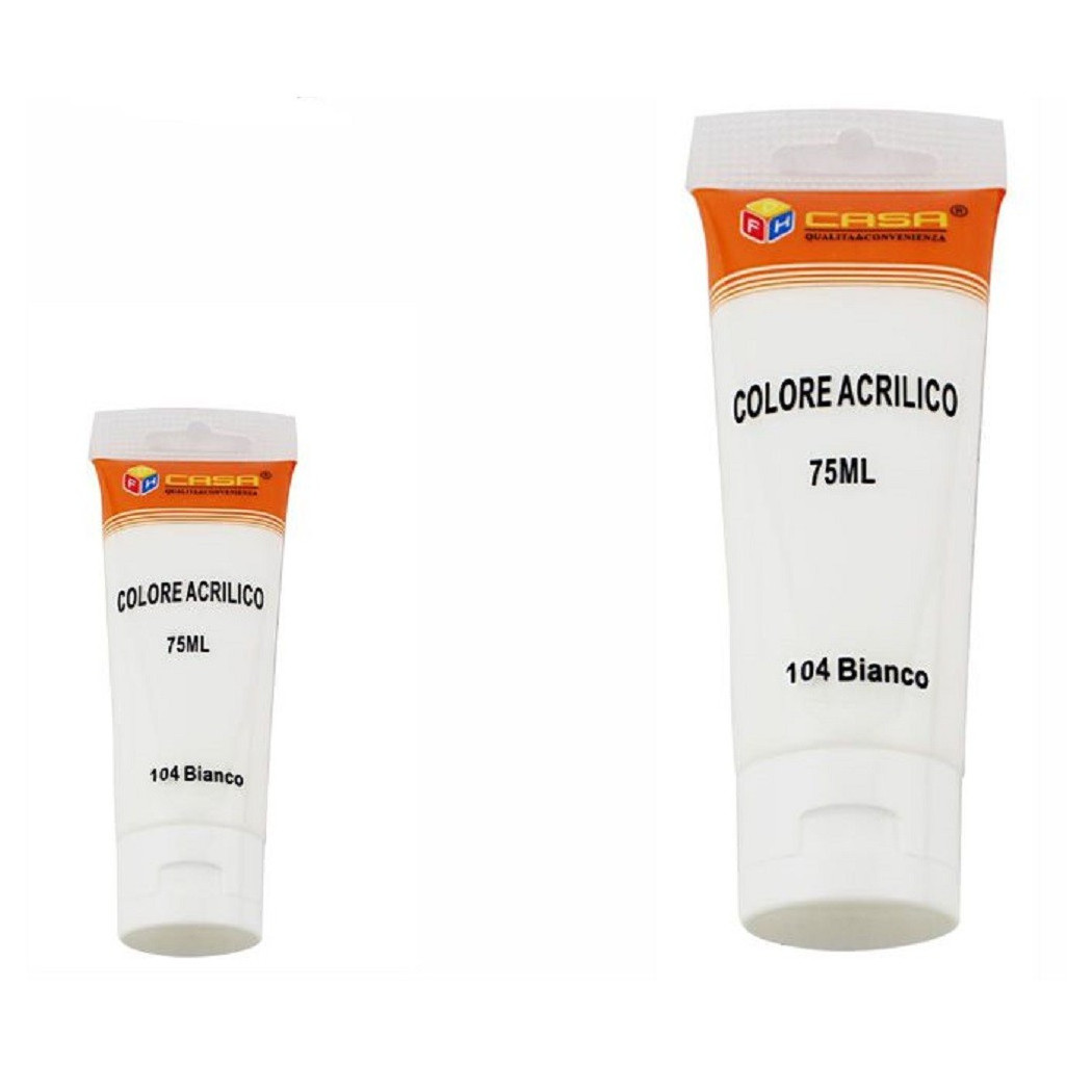 foto del prodotto trade shop set 6 pezzi pittura acrilica vernice confezione colore bianco tubo 75 ml 07485 