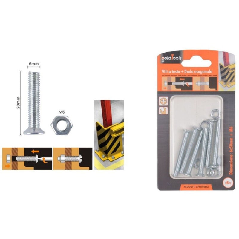 foto del prodotto trade shop set 6 pezzi viti vite testa a croce piatta 6 x 50 mm con dado esagonale m6 90946 