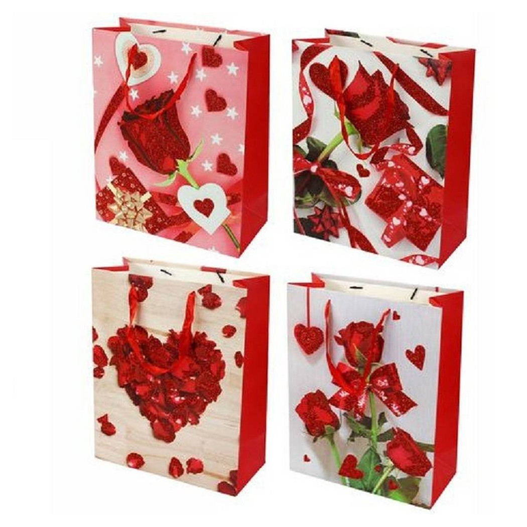 foto del prodotto trade shop set 6 pz. buste da regalo 18x23x10cm borsa san valentino rose vari modelli 71098 