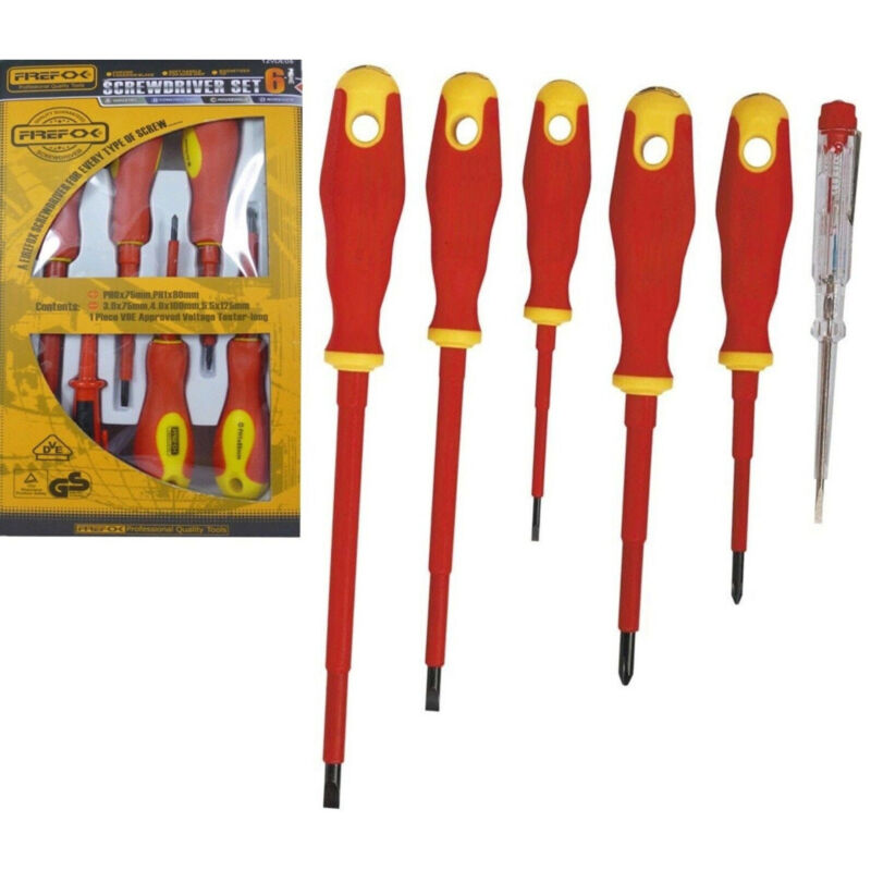 foto del prodotto trade shop set 6 pz cacciaviti giraviti isolati con manico in gomma grip con cercafase 