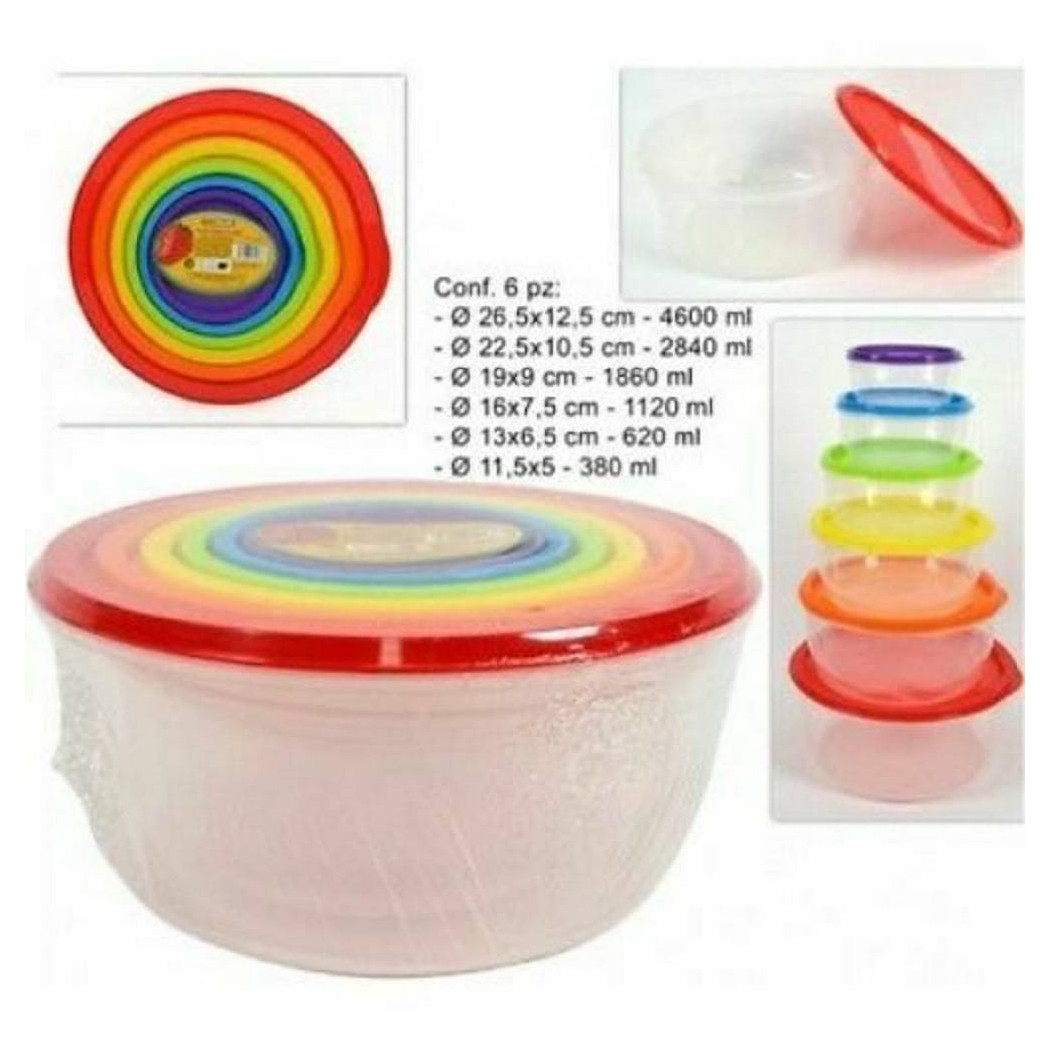 foto del prodotto trade shop set 6 pz pezzi contenitori in plastica tondi con coperchio per alimenti 
