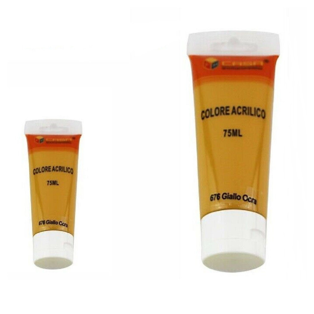 foto del prodotto trade shop set 6 pz pittura acrilica vernice confezione colore giallo ocra tubo 75 ml 07506 