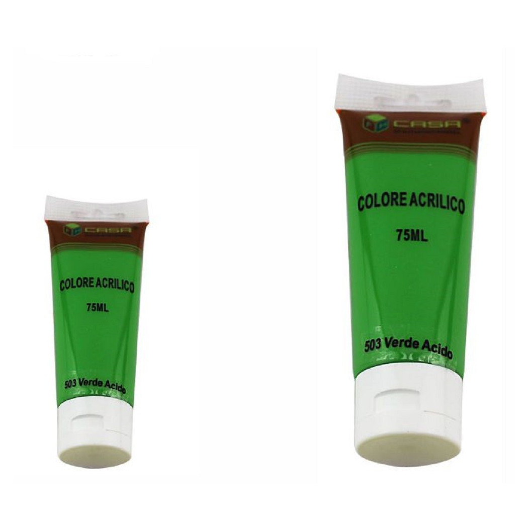 foto del prodotto trade shop set 6 pz pittura acrilica vernice confezione colore verde acido tubo 75ml 07503 
