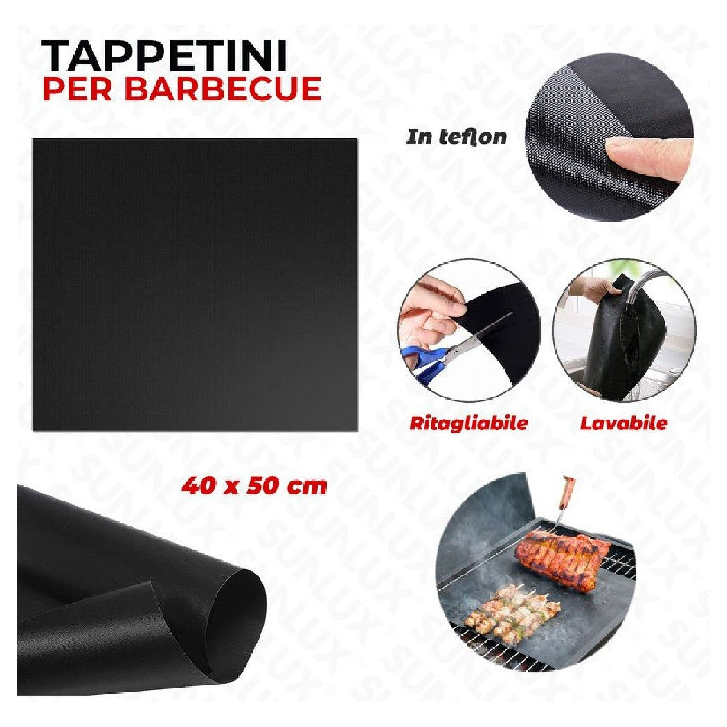 foto del prodotto trade shop set 6 pz tappetini in teflon per griglia barbecue 40x50cm riutilizzabili 7823805 