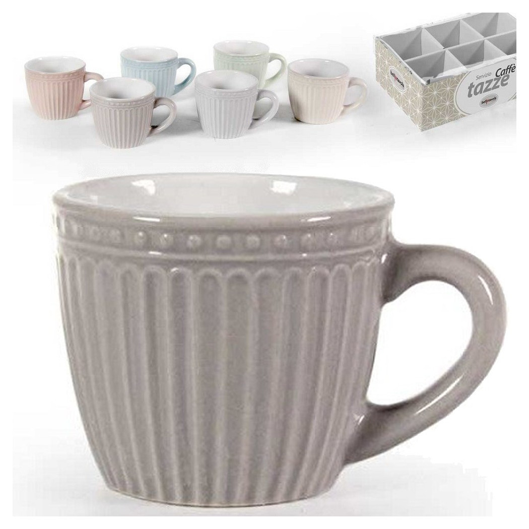 foto del prodotto trade shop - set 6 pz tazze tazzine caffe' senza piattino 90ml 5,3cm colori assortiti 773938 -