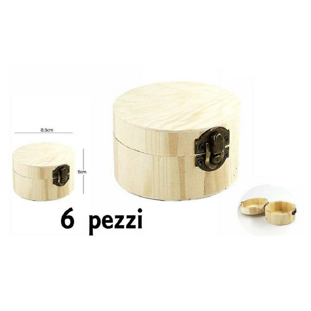 foto del prodotto trade shop set 6 scatoline in legno decoupage portagioie scatola cofanetto cilindriche 