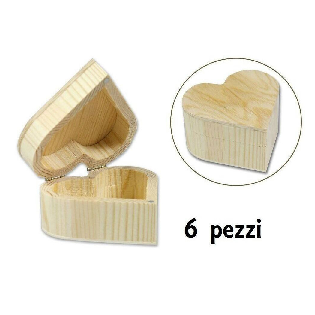 foto del prodotto trade shop set 6 scatoline in legno decoupage portagioie scatola cofanetto forma cuore 