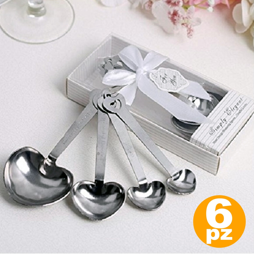 foto del prodotto trade shop set 6pz. cucchiaio 4 misure dosatore cuore scatola segnaposto tavola bomboniera 