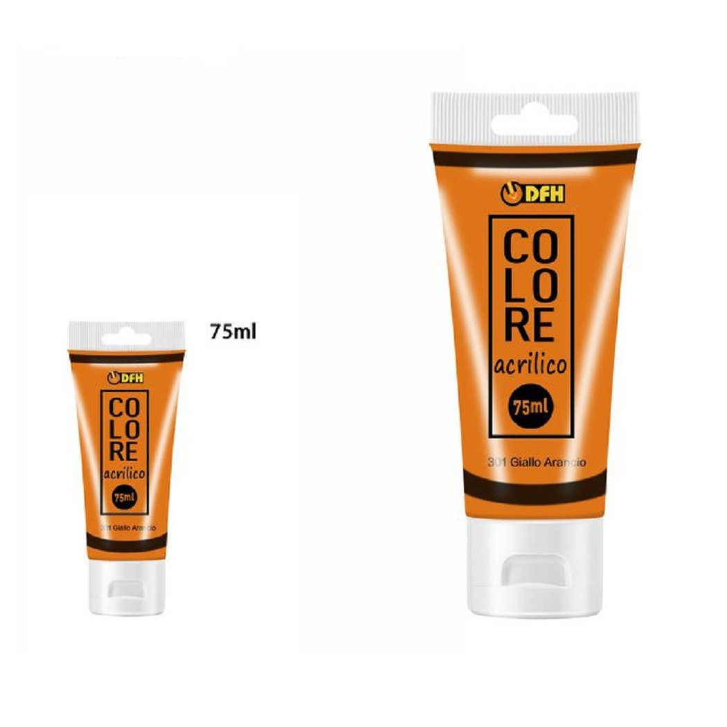 foto del prodotto trade shop set 6pz pittura acrilica vernice confezione colore giallo arancio tubo 75ml 07494 