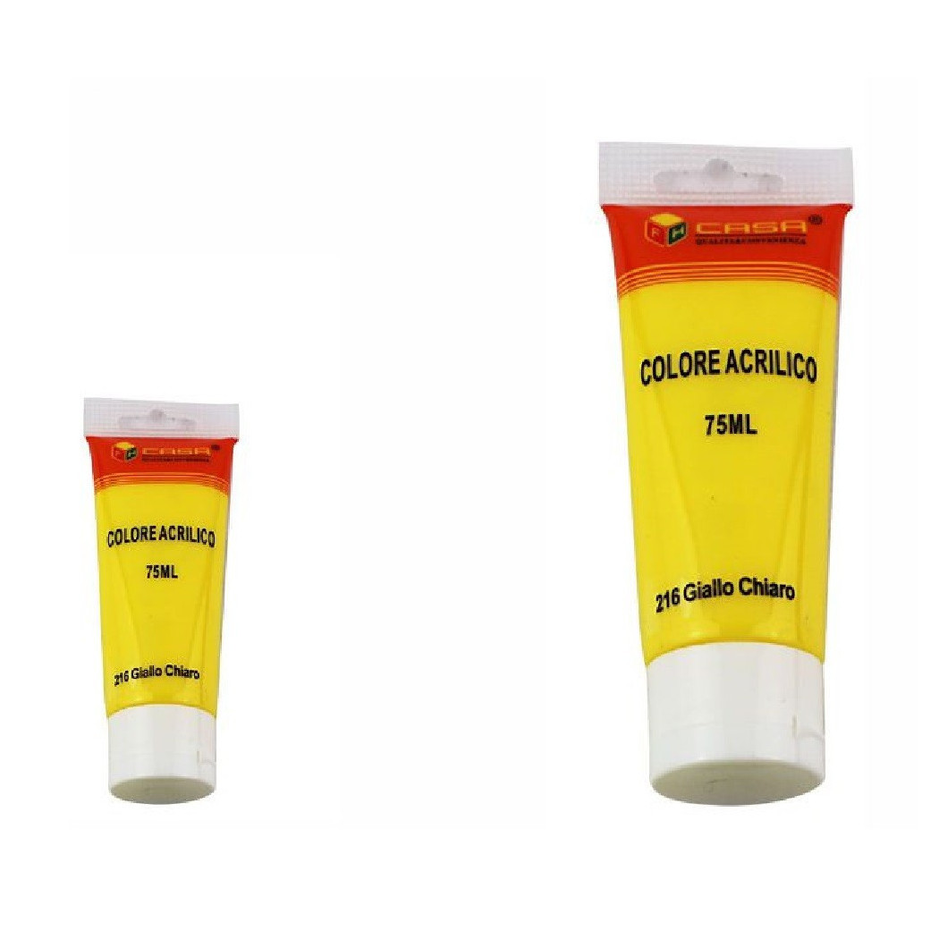 foto del prodotto trade shop set 6pz pittura acrilica vernice confezione colore giallo chiaro tubo 75ml 07505 