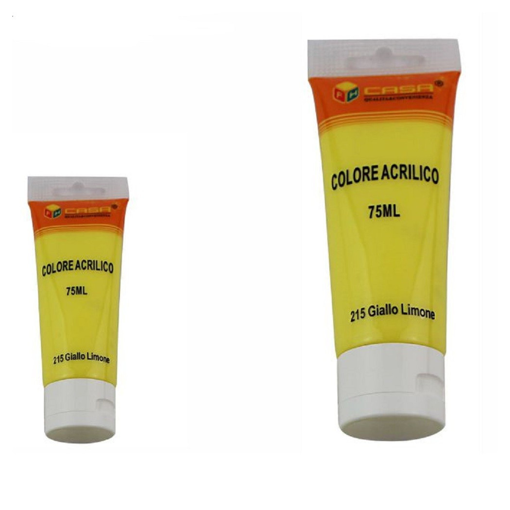 foto del prodotto trade shop set 6pz pittura acrilica vernice confezione colore giallo limone tubo 75ml 07490 