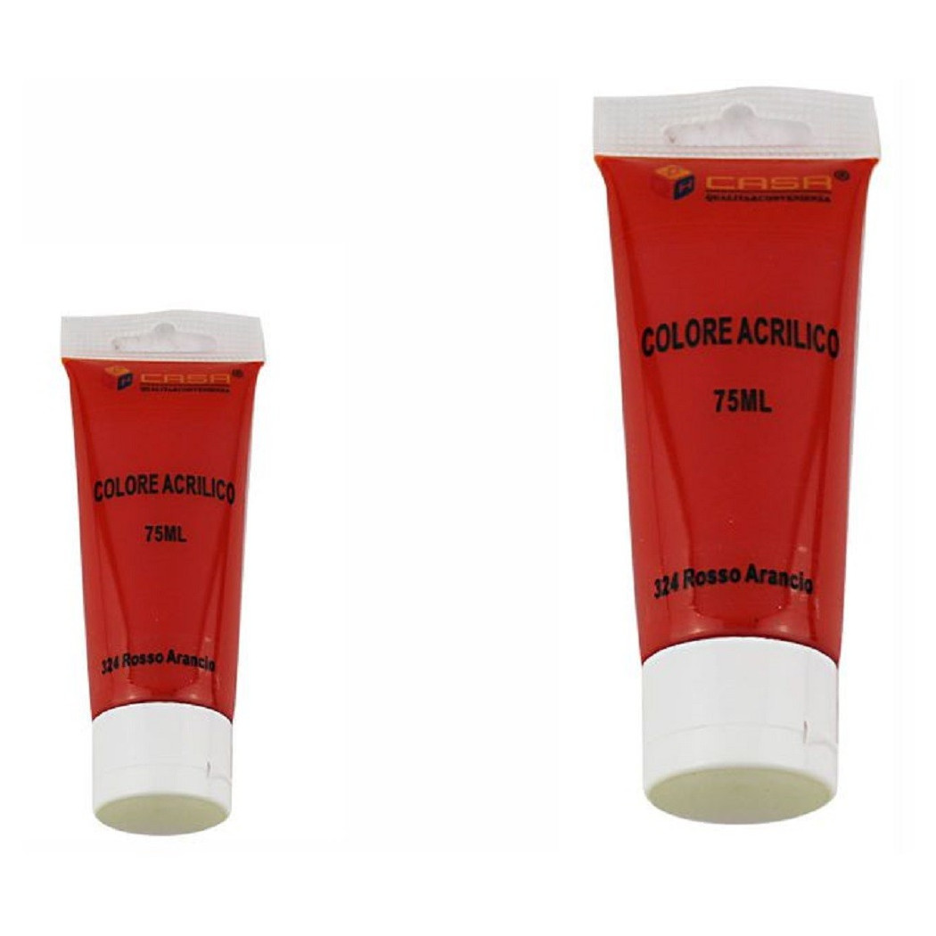 foto del prodotto trade shop set 6pz pittura acrilica vernice confezione colore rosso arancio tubo 75ml 07496 