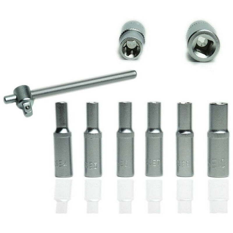 foto del prodotto trade shop set 7pz 6 chiavi bussola torx 1 4 quot scanalati striscia clip millerighe chiavino 