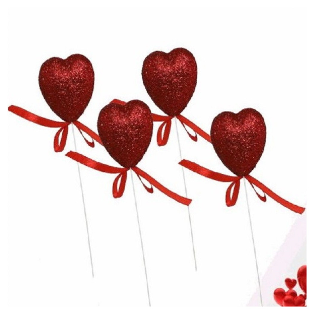foto del prodotto trade shop set 8 cuori glitterati in polistirolo con stand spillone 5cm san valentino 68331 