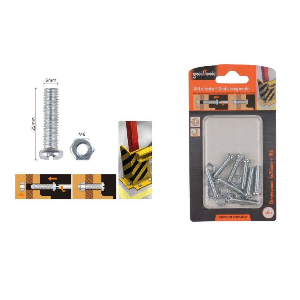 foto del prodotto trade shop set 8 pz viti vite testa a croce tonda 6x25mm con dadi dado esagonale m6 90977 