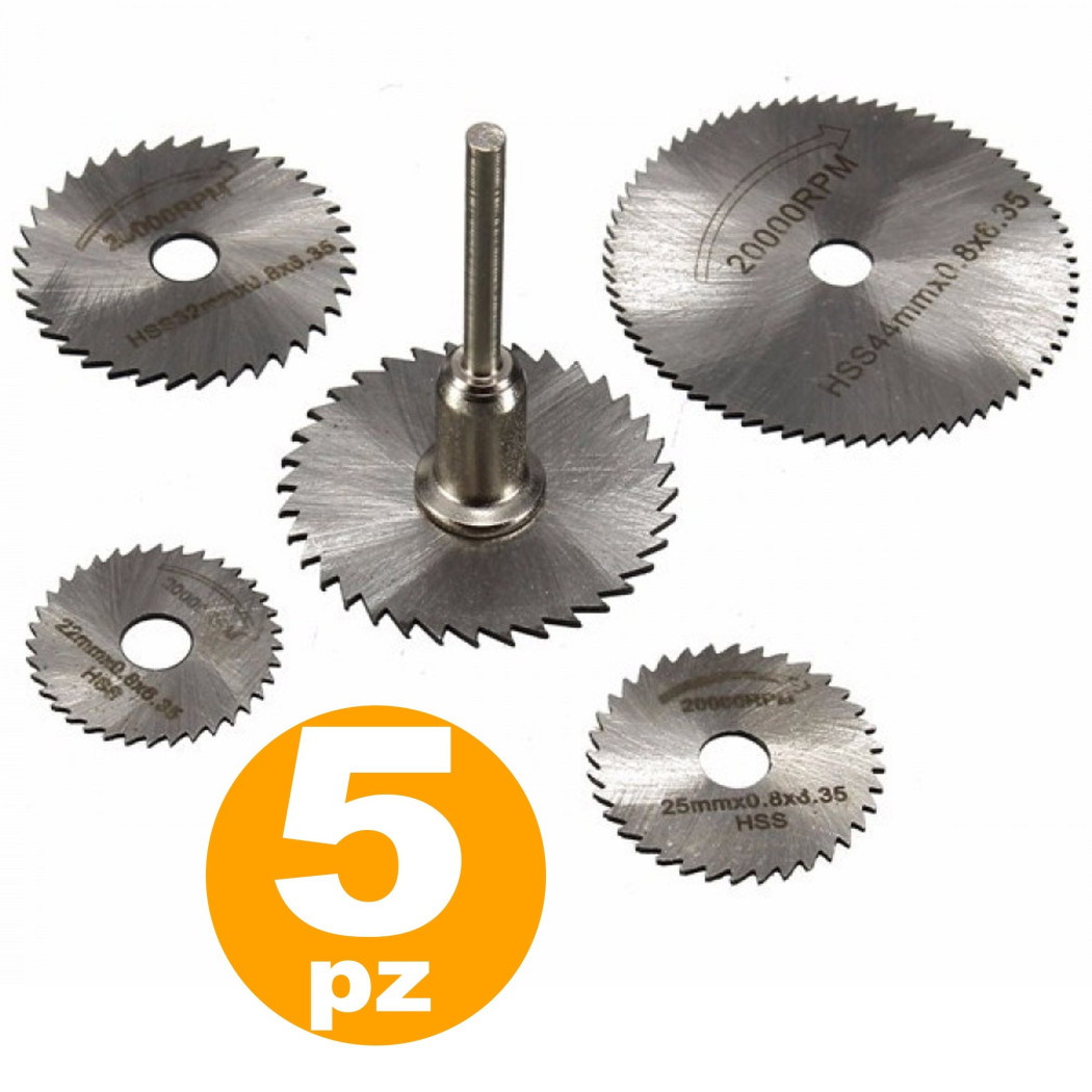 foto del prodotto trade shop set accesori 5 dischi hss dentati per mini trapano dremel 2000 rpm per legno 