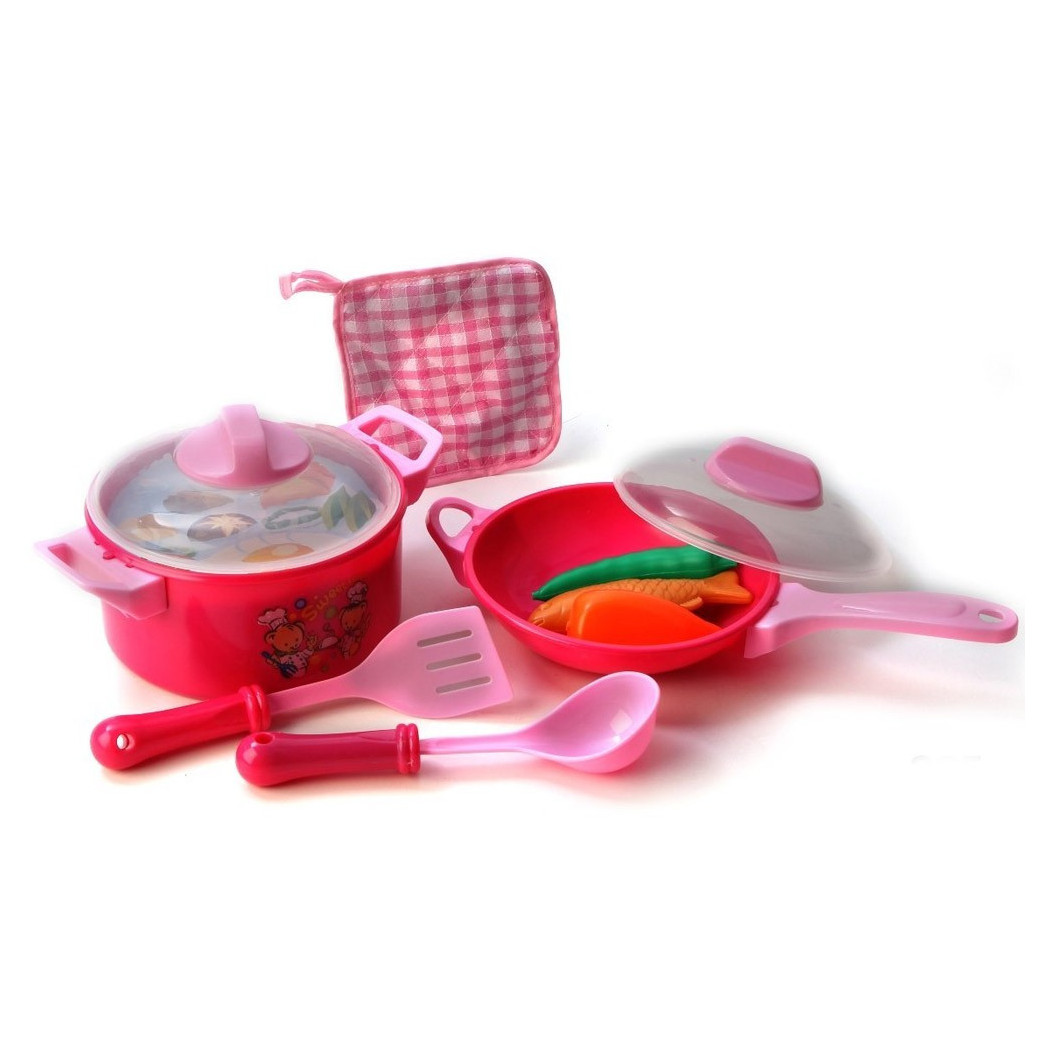 foto del prodotto trade shop set accessori cucina con pentole padelle e coperchi grandi gioco per bambine 