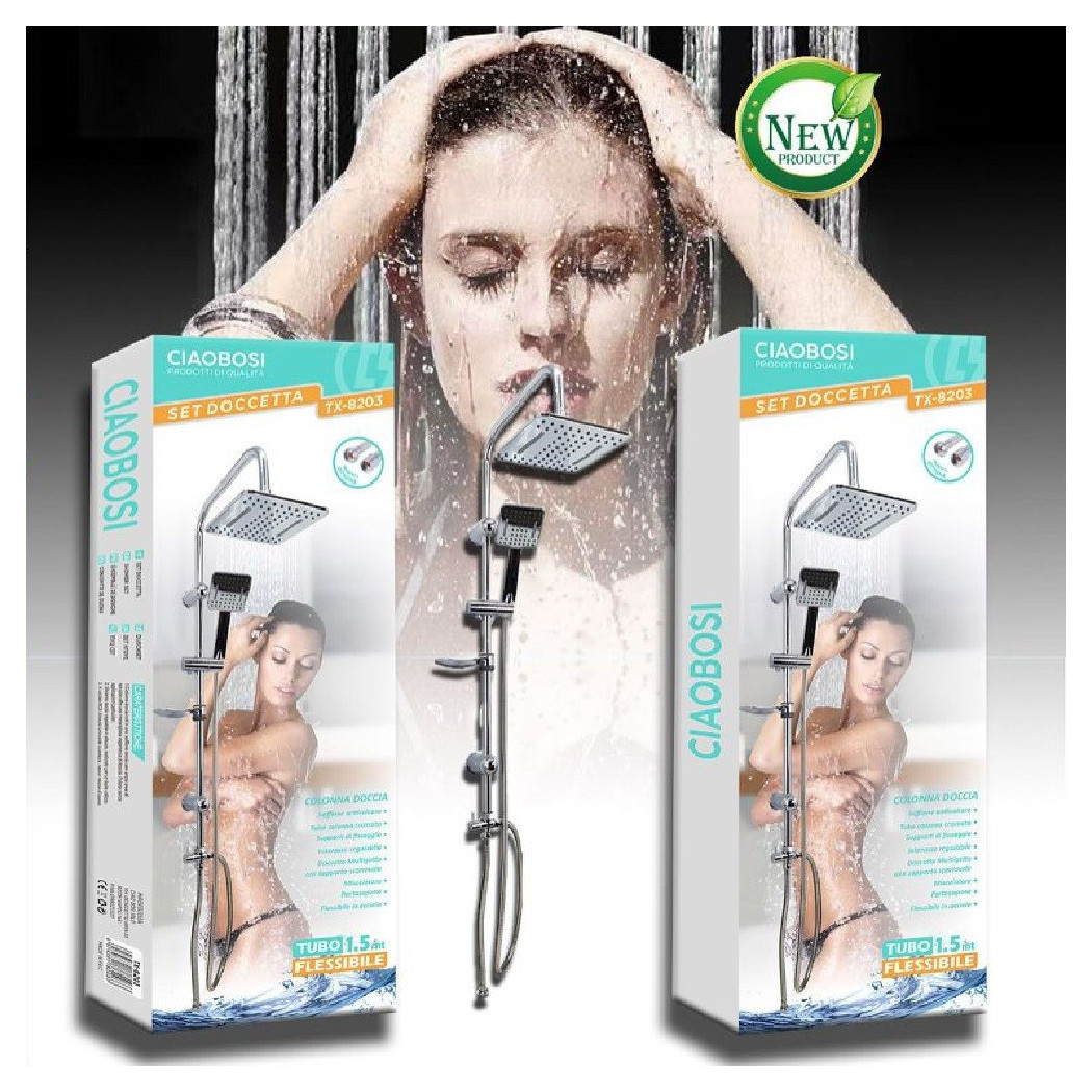 foto del prodotto trade shop set bagno colonna doccia saliscendi cromato rubinetto soffione doccetta tx 8203 