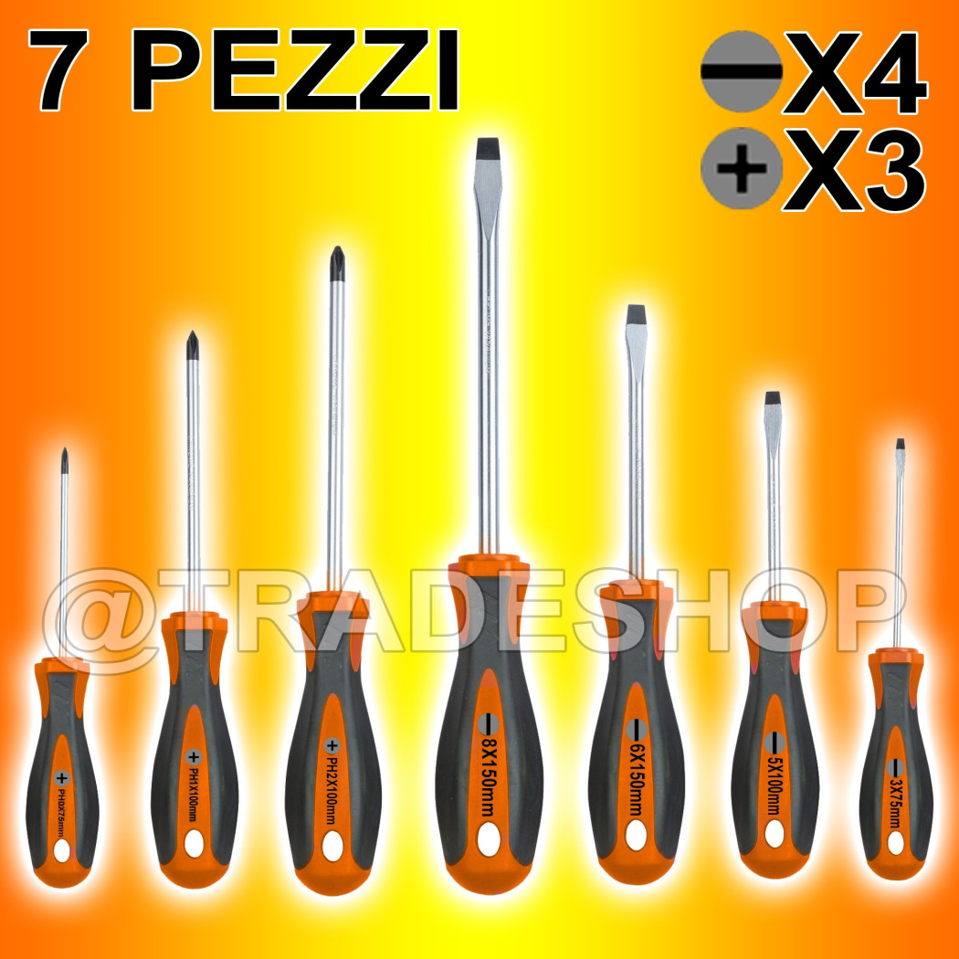 foto del prodotto trade shop set cacciaviti giraviti kit 7 pezzi 3 a stella e 4 a taglio professionali 