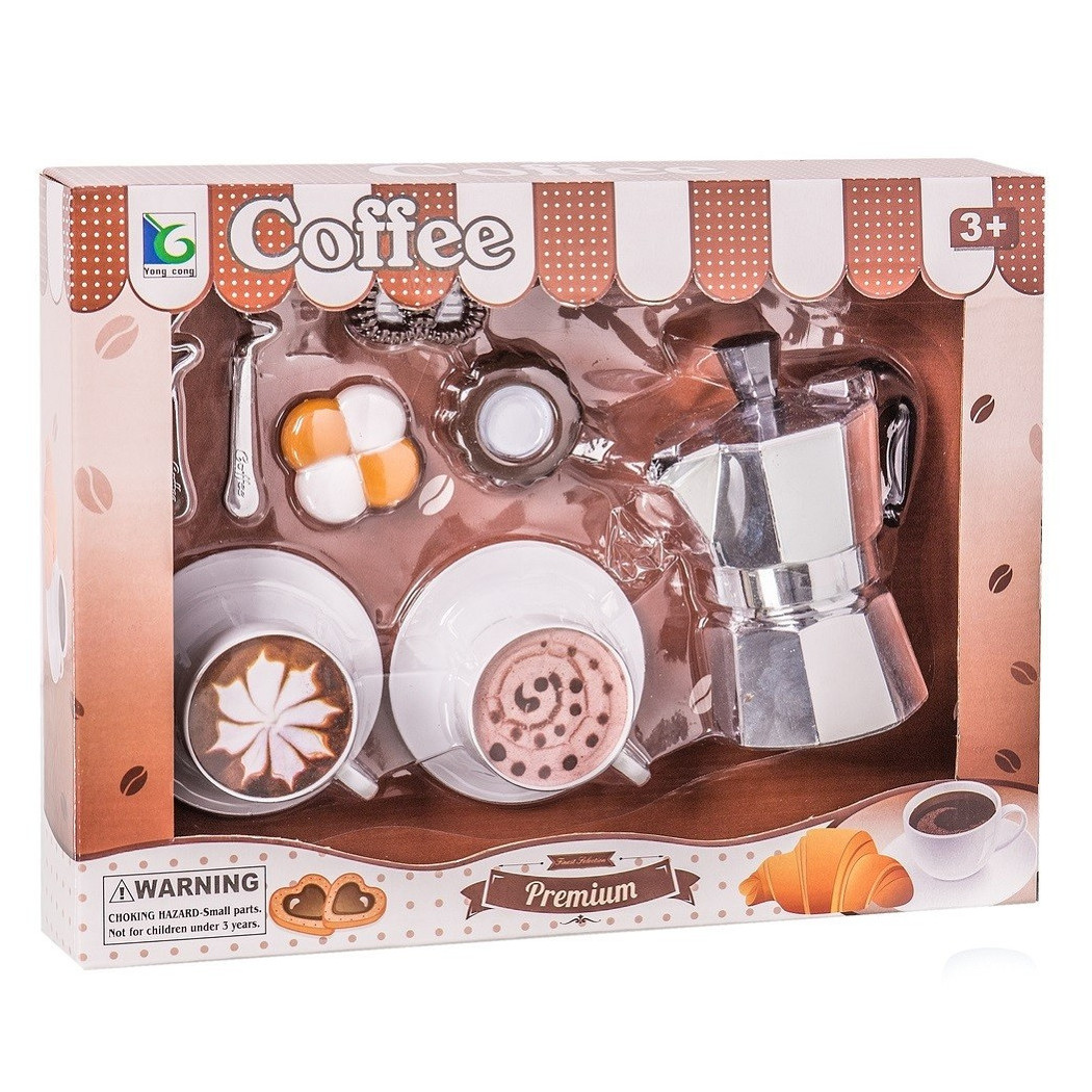 foto del prodotto trade shop set caffe giocattolo bambini con caffettiera tazzine e cucchiaini per 2 persone 