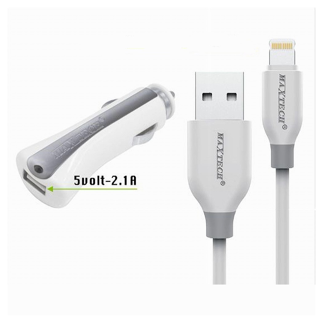 foto del prodotto trade shop set caricatore caricabatterie ricarica auto cavo dati lightning 1mt ma ip02 maxtech 