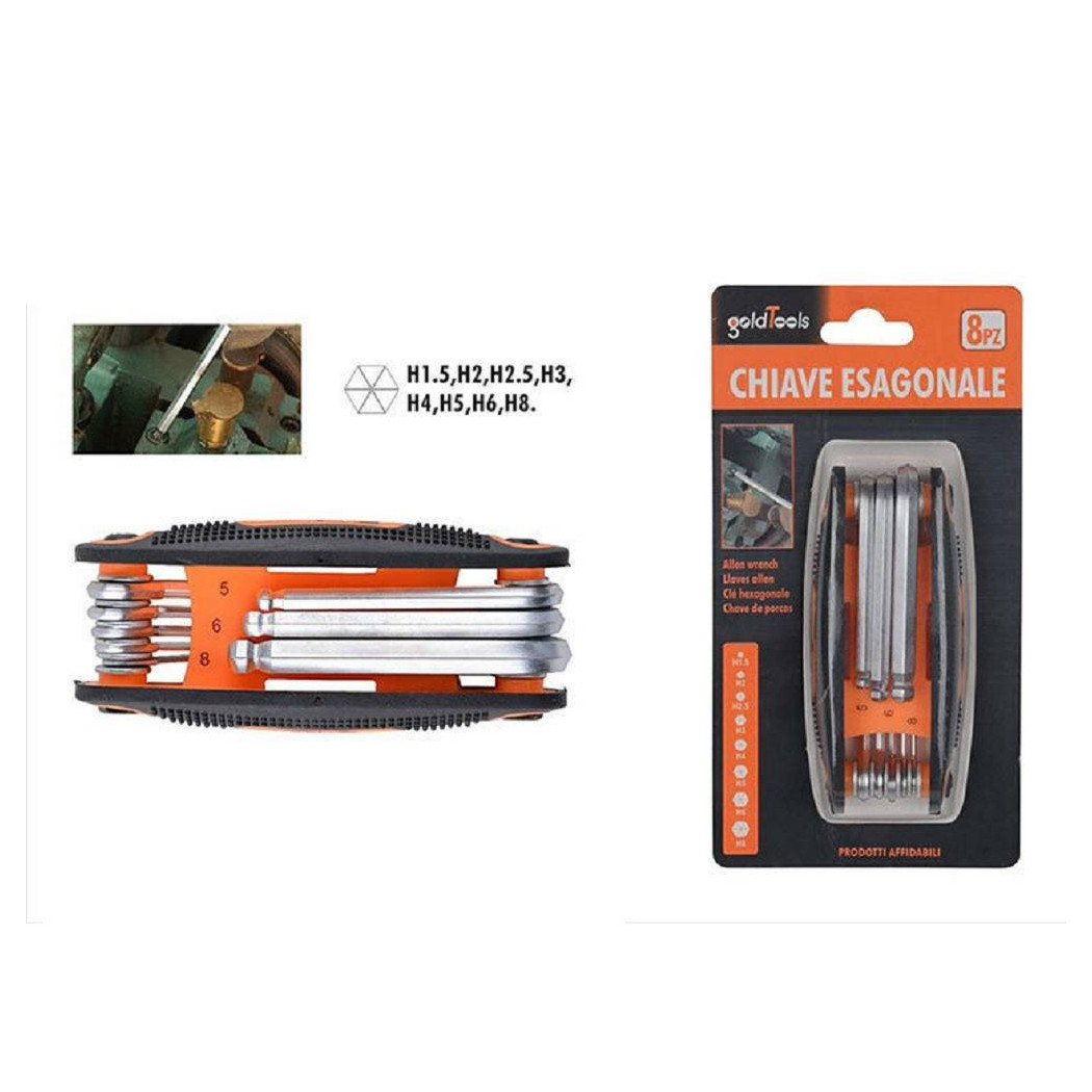 foto del prodotto trade shop set chiave esagonale ball end 8 chiavi fai da te ferramenta chiavini pieghevoli 