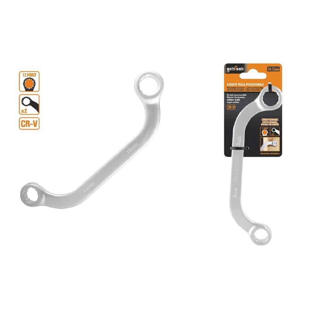 foto del prodotto trade shop - set chiave fissa poligonale doppia a u da 14-15 mm cromata chrome vanadium 97693 -