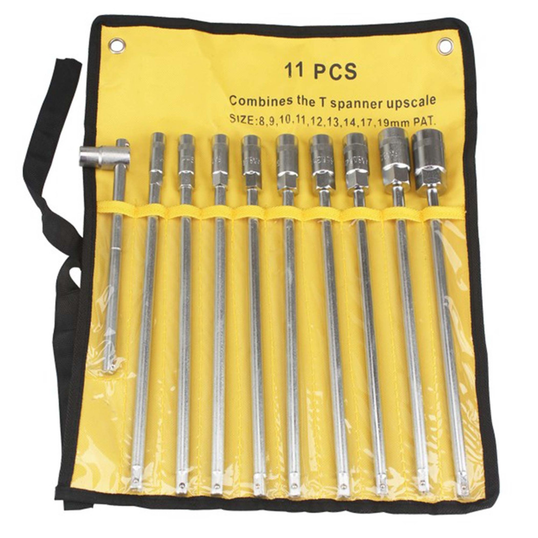 foto del prodotto trade shop set chiavi a bussola a t con impugnatura extra lunga 8 9 10 11 12 13 14 17 19 mm 