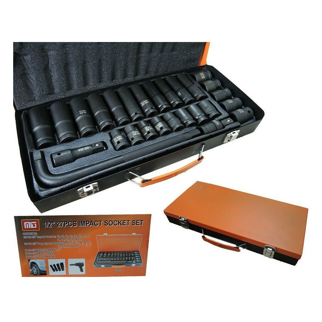 foto del prodotto trade shop - set chiavi a bussola ad impatto 27 pz 1 2' inserti misti chiave a l mig-2045 -