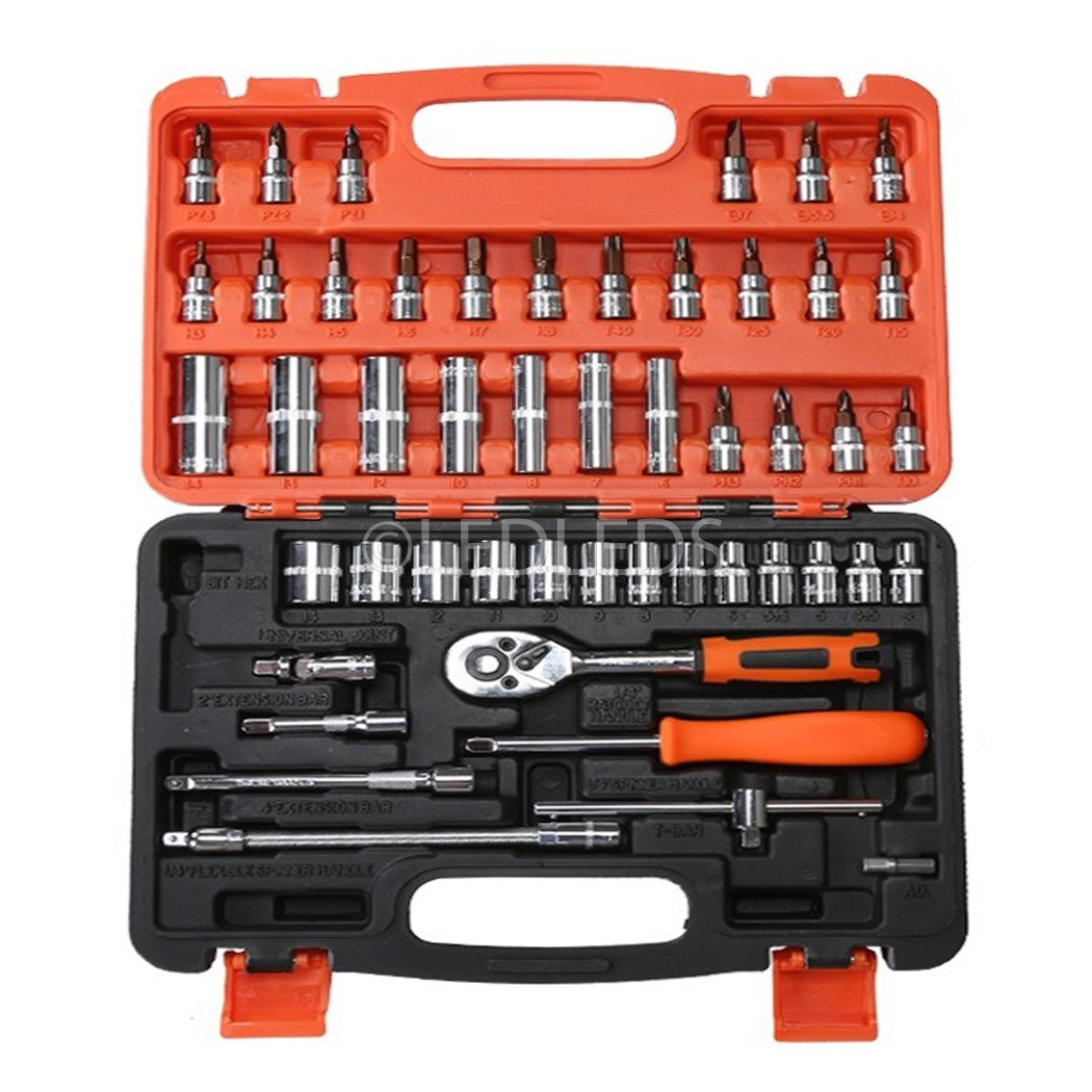 foto del prodotto trade shop set chiavi a bussola con cricchetto 53 pezzi chrome vanadium in valigetta 