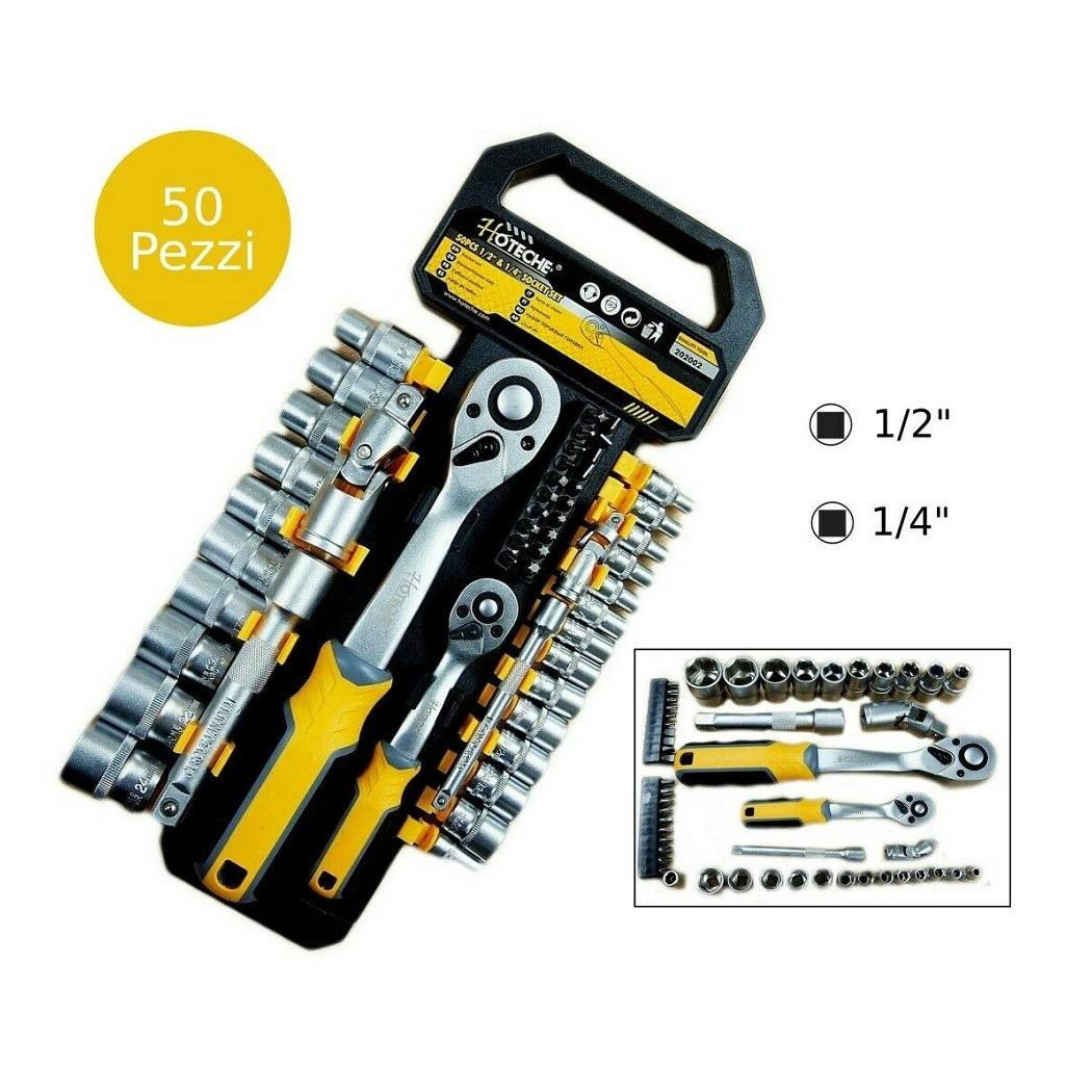 foto del prodotto trade shop set chiavi a bussola con cricchetto reversibile prolunghe 50 pezzi 1 4 quot 1 2 quot 
