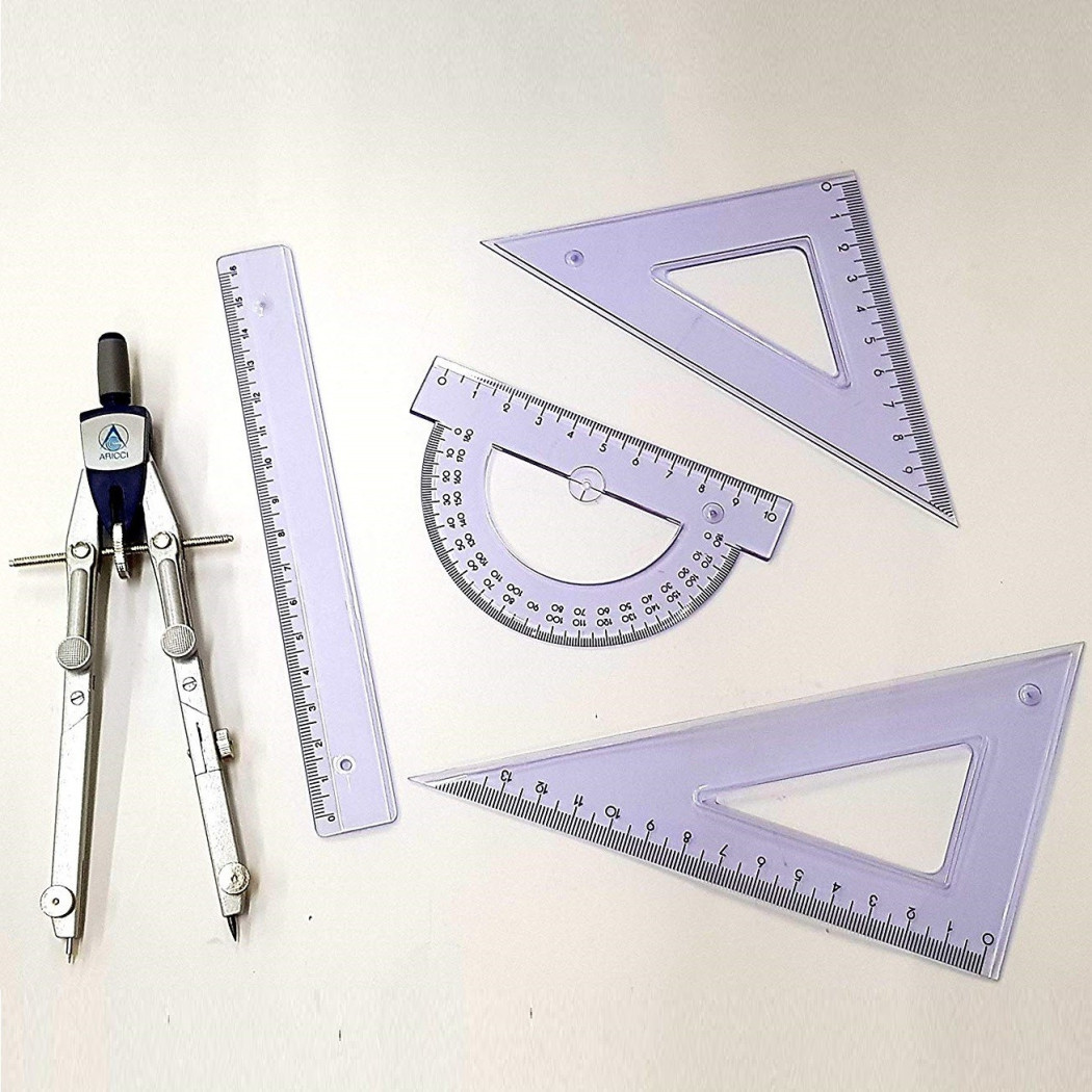 foto del prodotto trade shop set compasso strumenti disegno f4006 squadrette righello goniometro scuola 