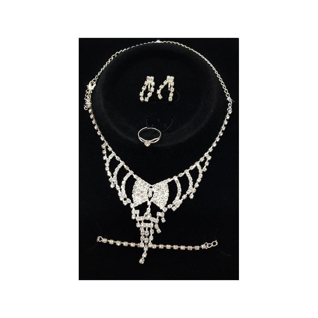 foto del prodotto trade shop set completo parure collana fiocco orecchini bracciale anello strass bigiotteria 
