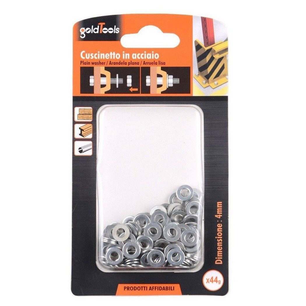 foto del prodotto trade shop - set confezione 44gr rondelle piane piatte cuscinetto in acciaio diam. 4 mm 90827 -