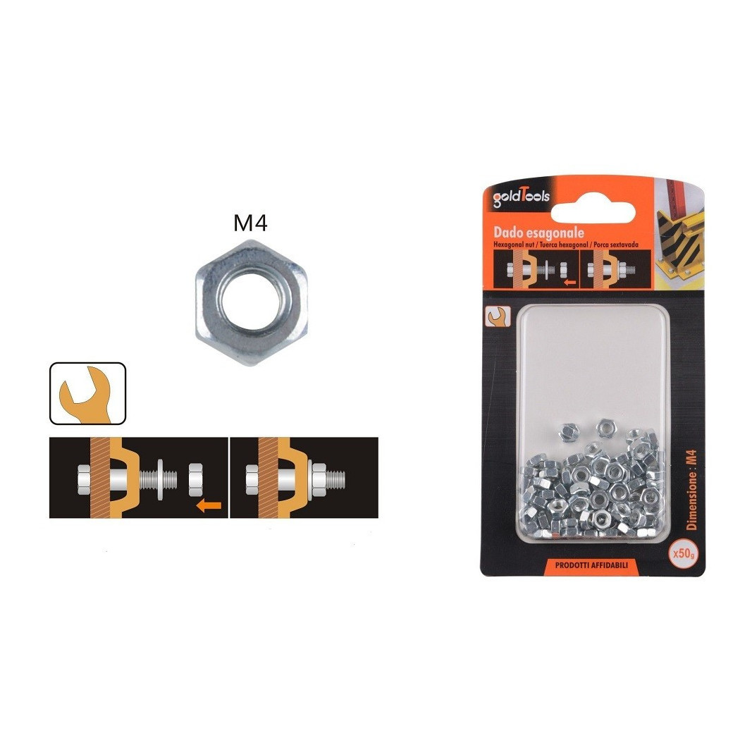 foto del prodotto trade shop - set confezione 50gr. dado dadi esagonali bulloni dimensione m4 filettati 90850 -