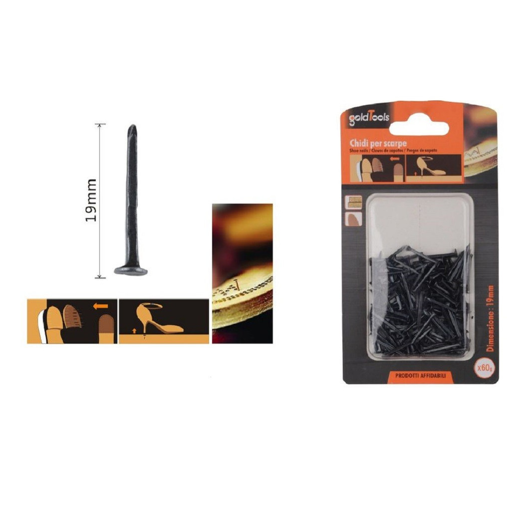 foto del prodotto trade shop - set confezione 60gr chiodi per scarpe 19mm neri per riparazioni calzolaio 90889 -