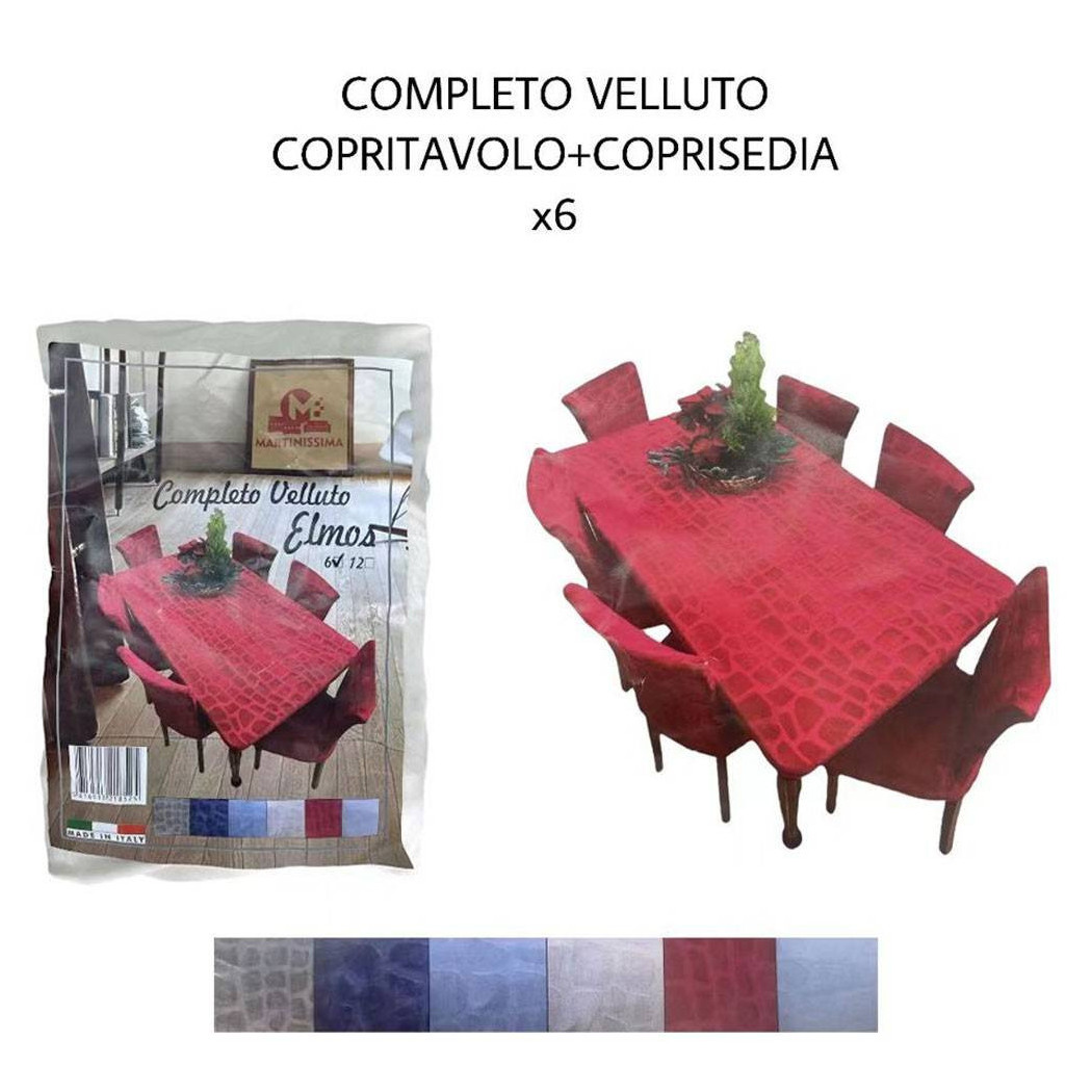 foto del prodotto trade shop set copritavolo e coprisedia in velluto copertura schienale sedia e tavolo x6 
