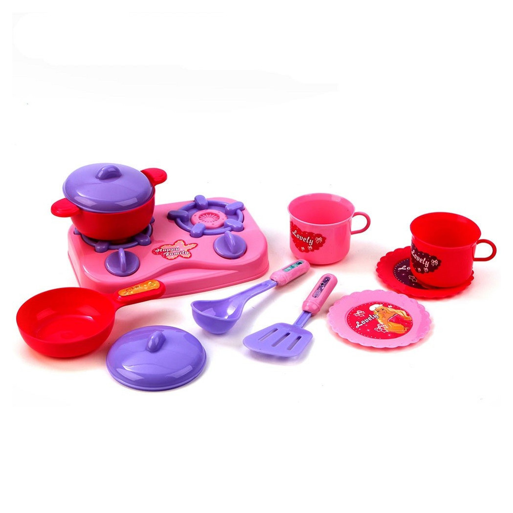 foto del prodotto trade shop set cucina per bambine 11 pz con piano cottura stoviglie pentole accessori gioco 