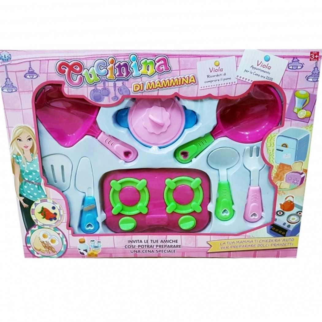 foto del prodotto trade shop set cucinina cucina di mamma fornello pentole padelle stoviglie utensili posate 