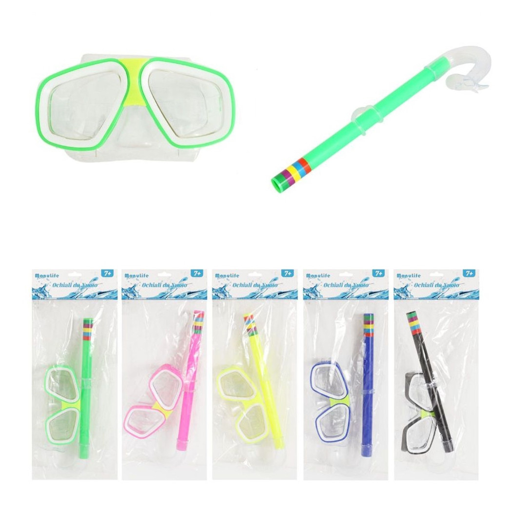 foto del prodotto trade shop set da piscina nuoto per bambini 7 anni maschera 16x10cm boccaglio 5 colori 605414 