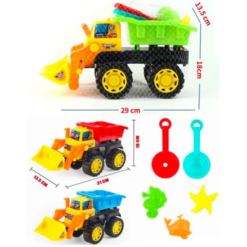 foto del prodotto trade shop set da spiaggia autocarro colorato per il mare con 5 accessori gioco per bambini 