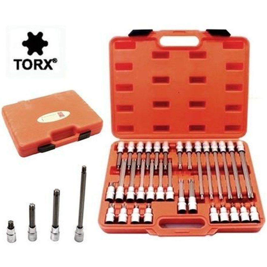 foto del prodotto trade shop set di chiavi a bussola da 1 2 con inserti torx 32 pezzi corti e lunghi 