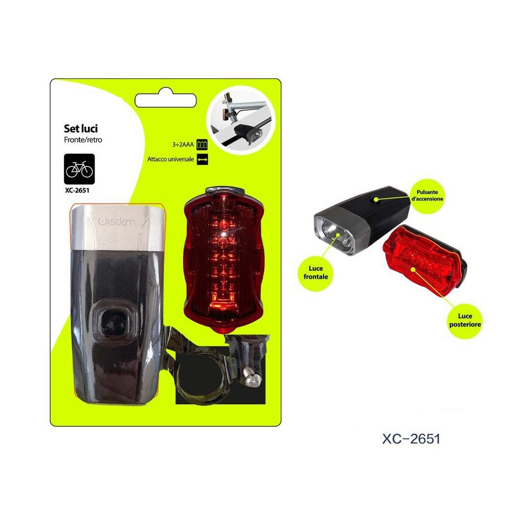 foto del prodotto trade shop set di luci fanalino fronte retro per bici bicicletta attacco universale xc 2651 