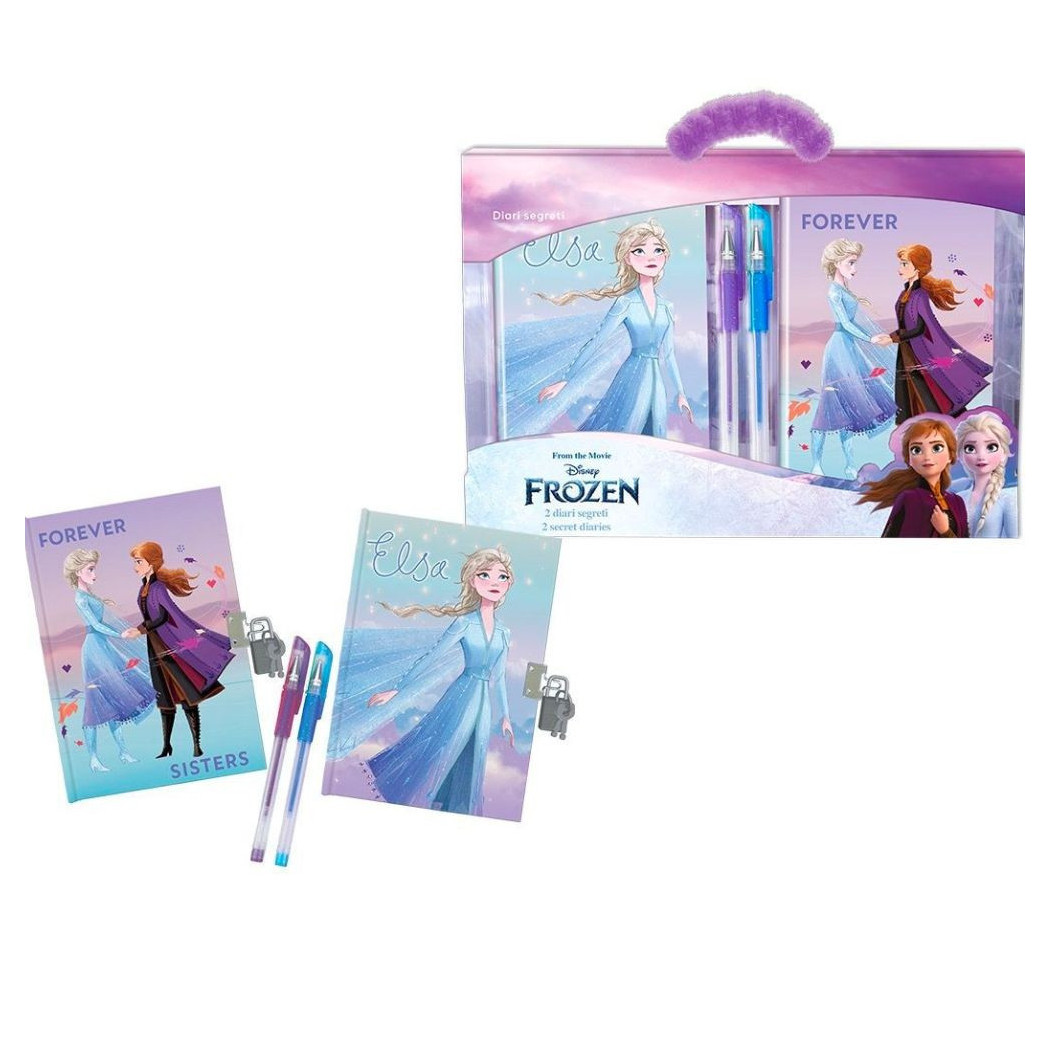 foto del prodotto trade shop set diari segreti frozen con lucchetto e chiavi penne gel glitterate colorate 