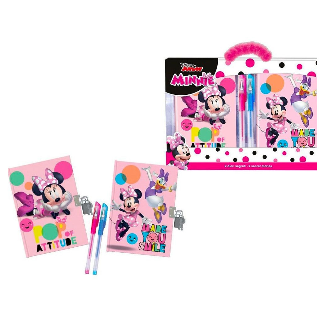 foto del prodotto trade shop set diari segreti minnie disney con lucchetto chiavi penne glitterate colorate 